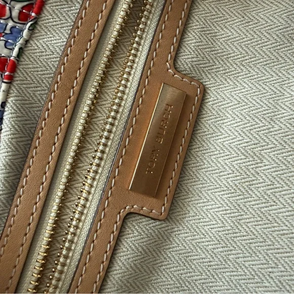 Tory Burch Multicolor Floral Canvas Tote with Tan Leather Logo - Picture 14 of 15